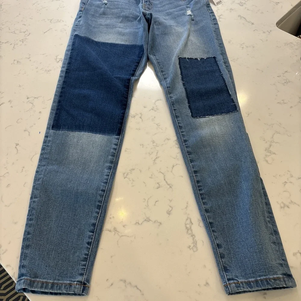 Y2K NWT Vintage‎ Bongo Patchwork Distressed Denim Jeans Tapered Leg Sz 8